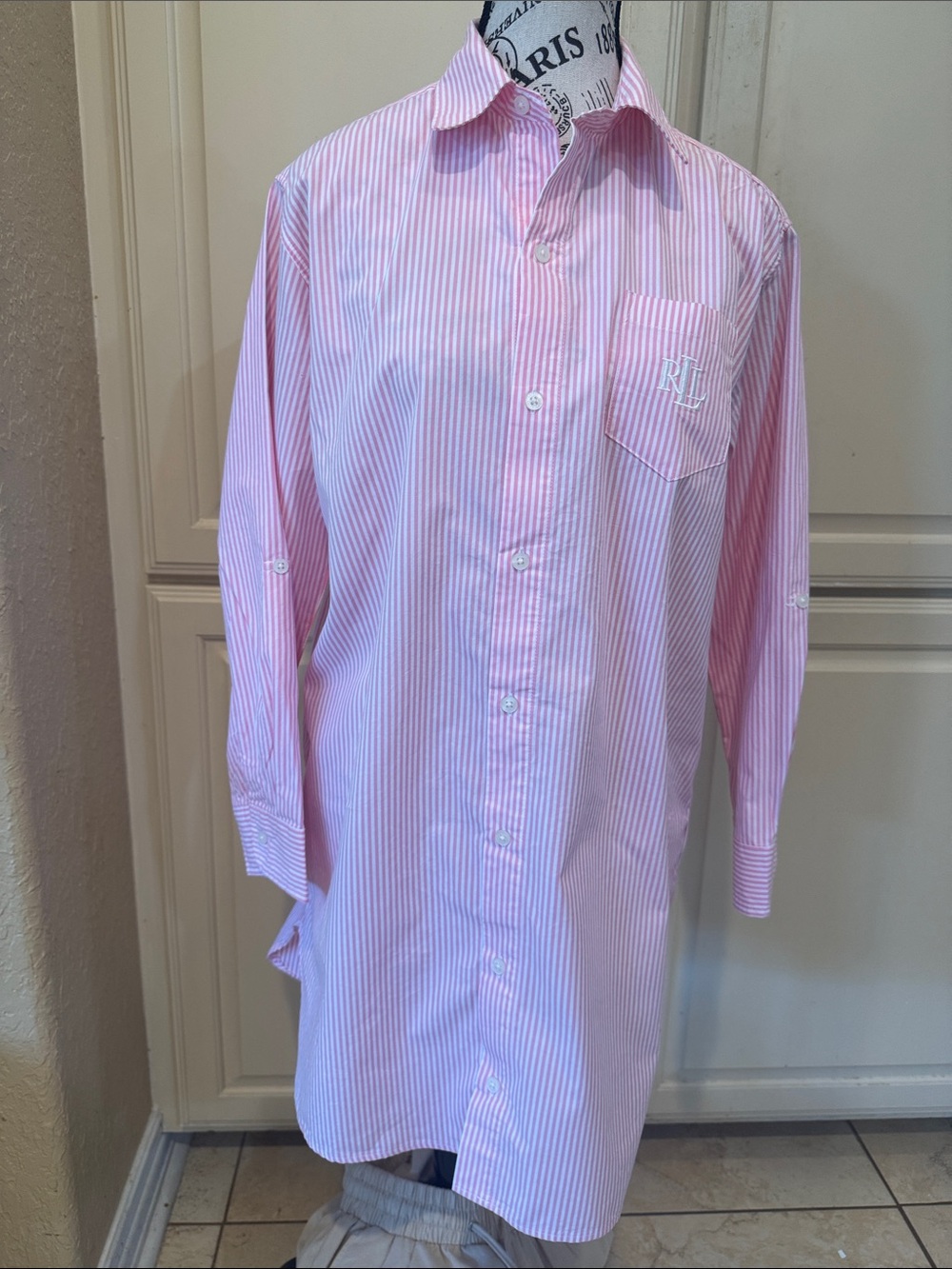 Women nightgown Pink Stripe Button-Down Dress Shirt